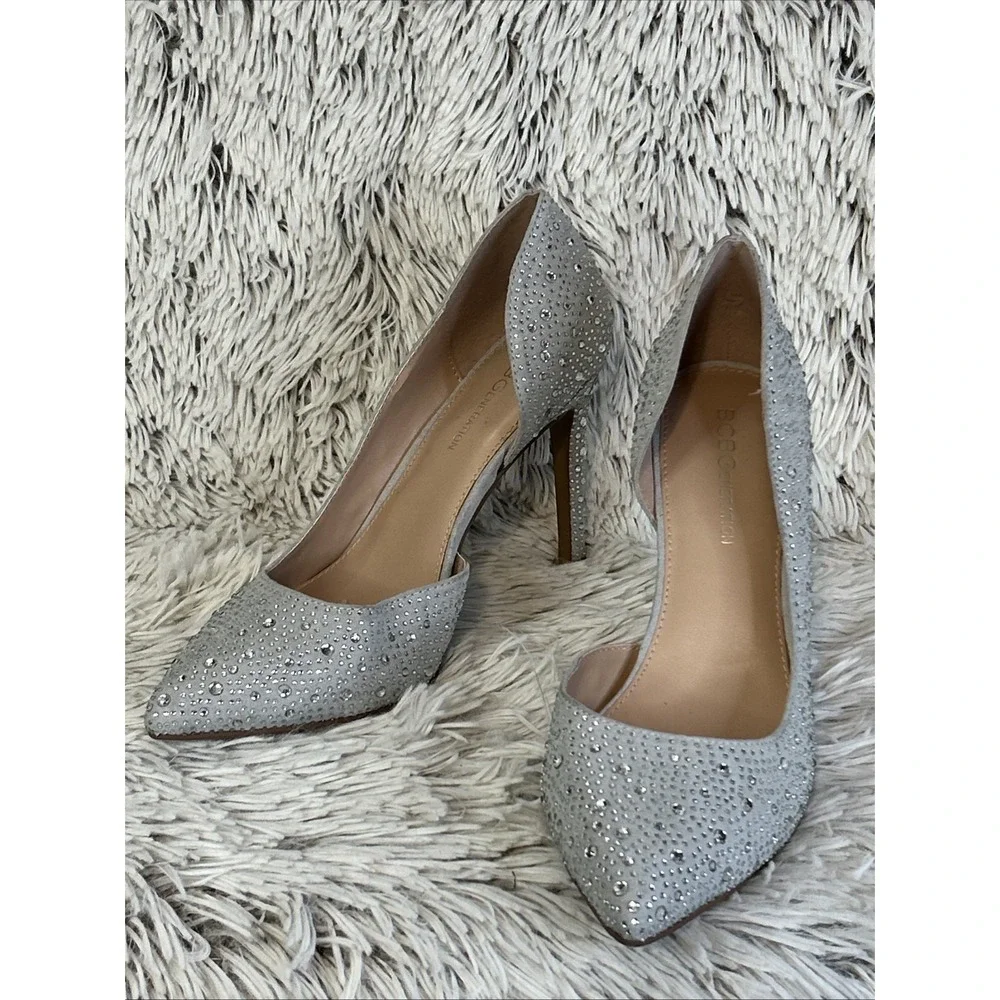BCBG‎ Generation Silver Rhinestone Glitter D'orsay Stiletto Pointed Toe Sz 7.5